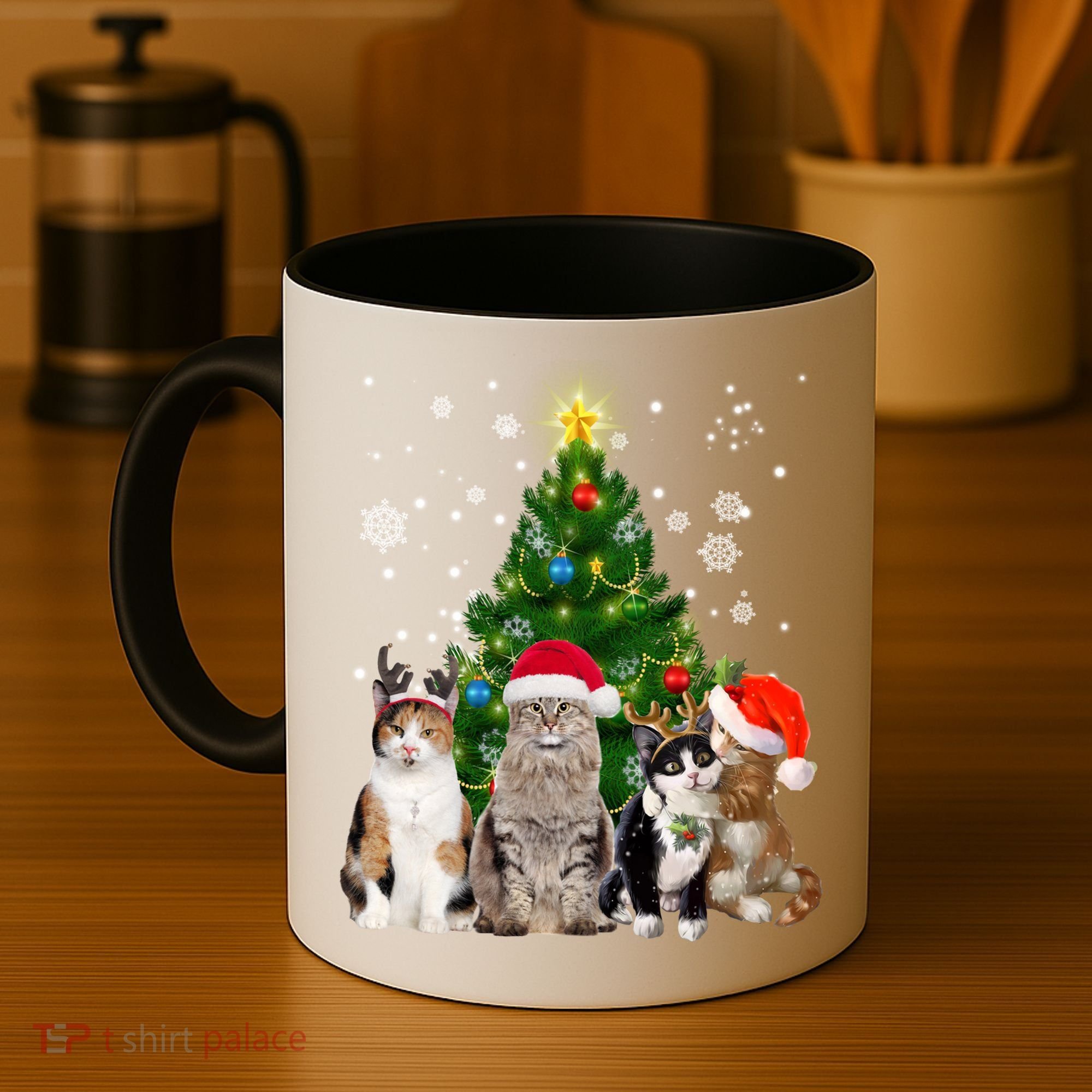 Cute Cat Christmas Tree Cat Lover Xmas Cat Mom Gift Coffee Mug