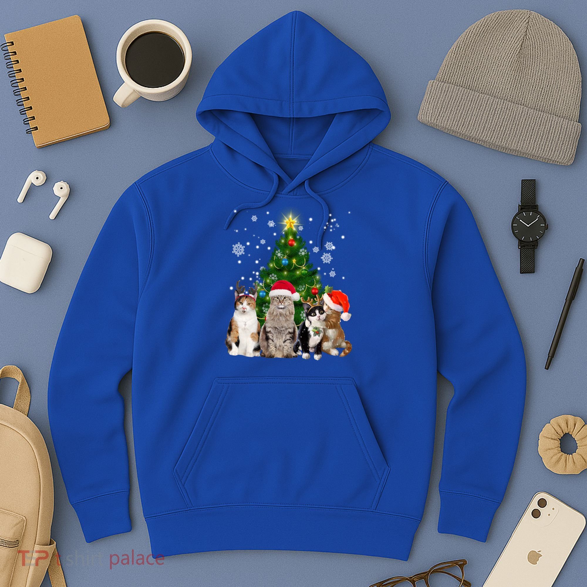 Cute Cat Christmas Tree Cat Lover Xmas Cat Mom Gift Hoodie