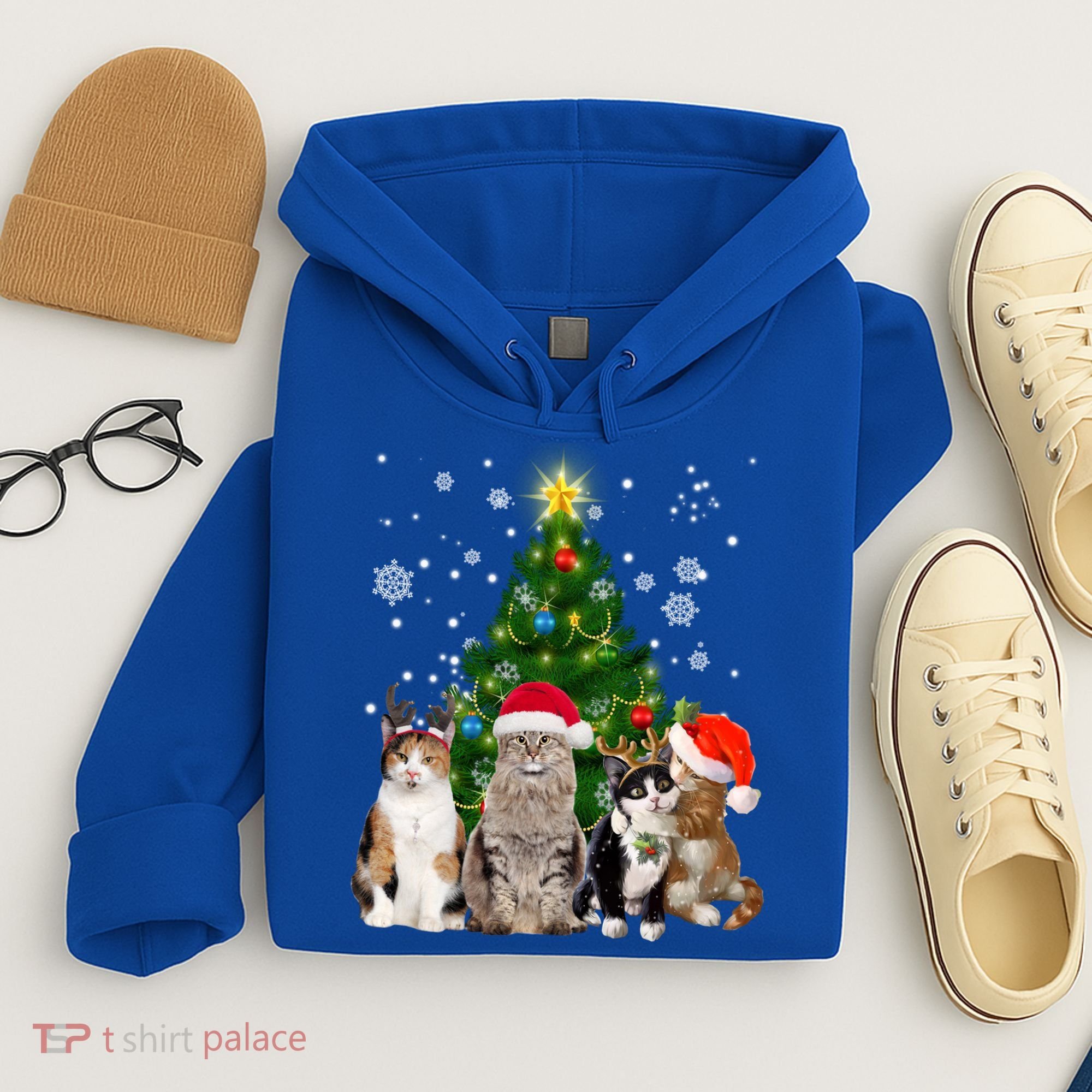 Cute Cat Christmas Tree Cat Lover Xmas Cat Mom Gift Hoodie