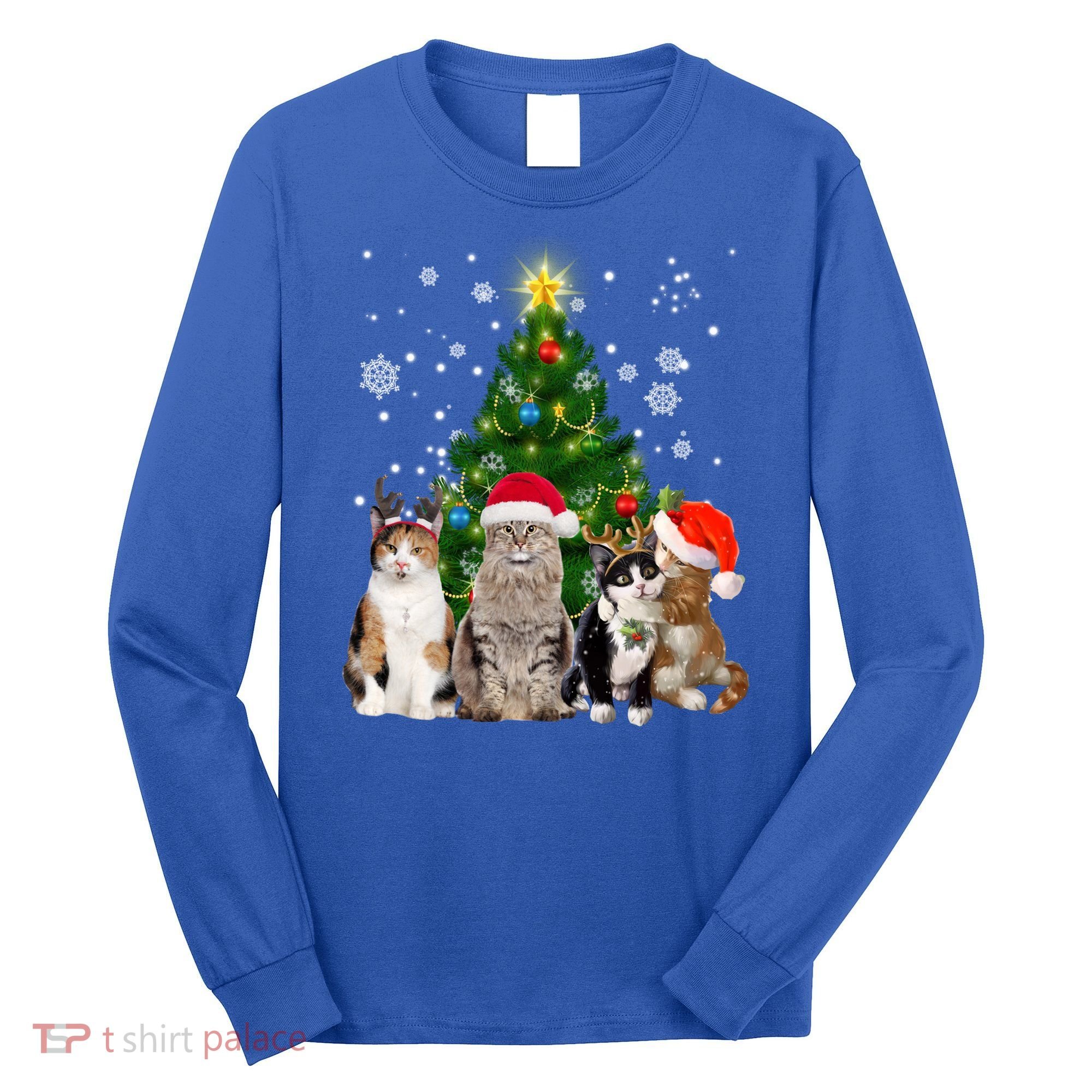 Cute Cat Christmas Tree Cat Lover Xmas Cat Mom Gift Long Sleeve Shirt