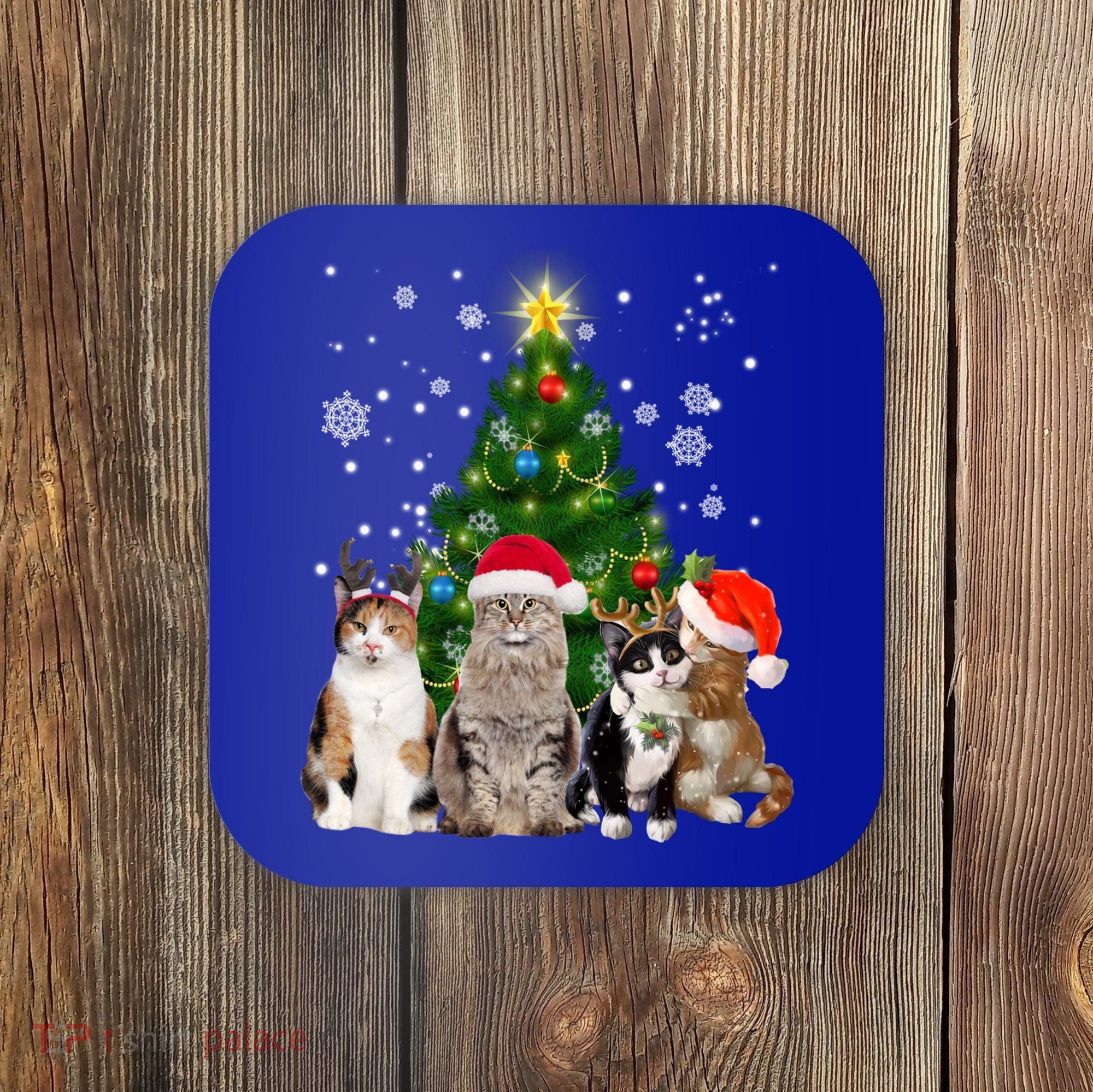 Cute Cat Christmas Tree Cat Lover Xmas Cat Mom Gift Coaster