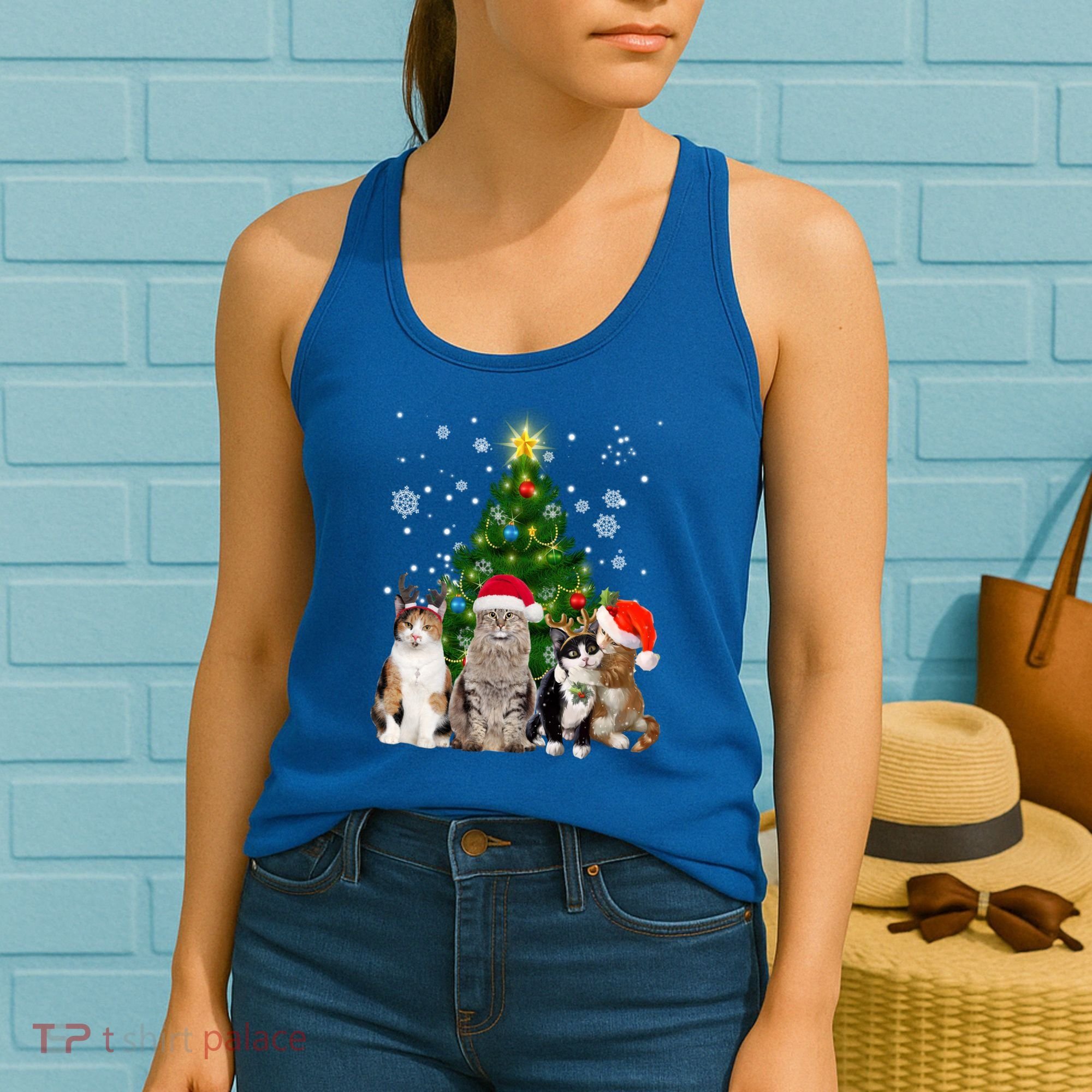 Cute Cat Christmas Tree Cat Lover Xmas Cat Mom Gift Women's Tank Top