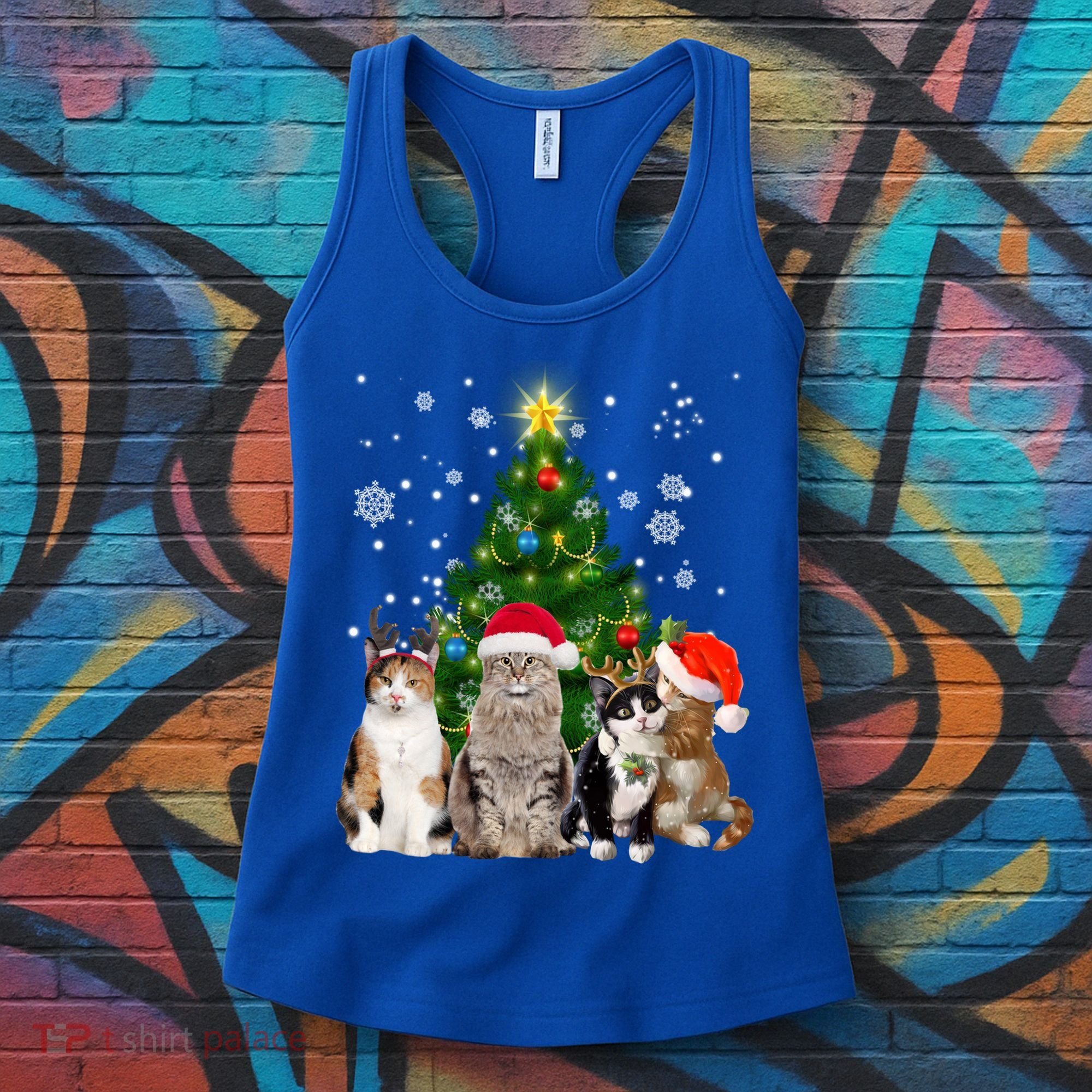 Cute Cat Christmas Tree Cat Lover Xmas Cat Mom Gift Women's Tank Top