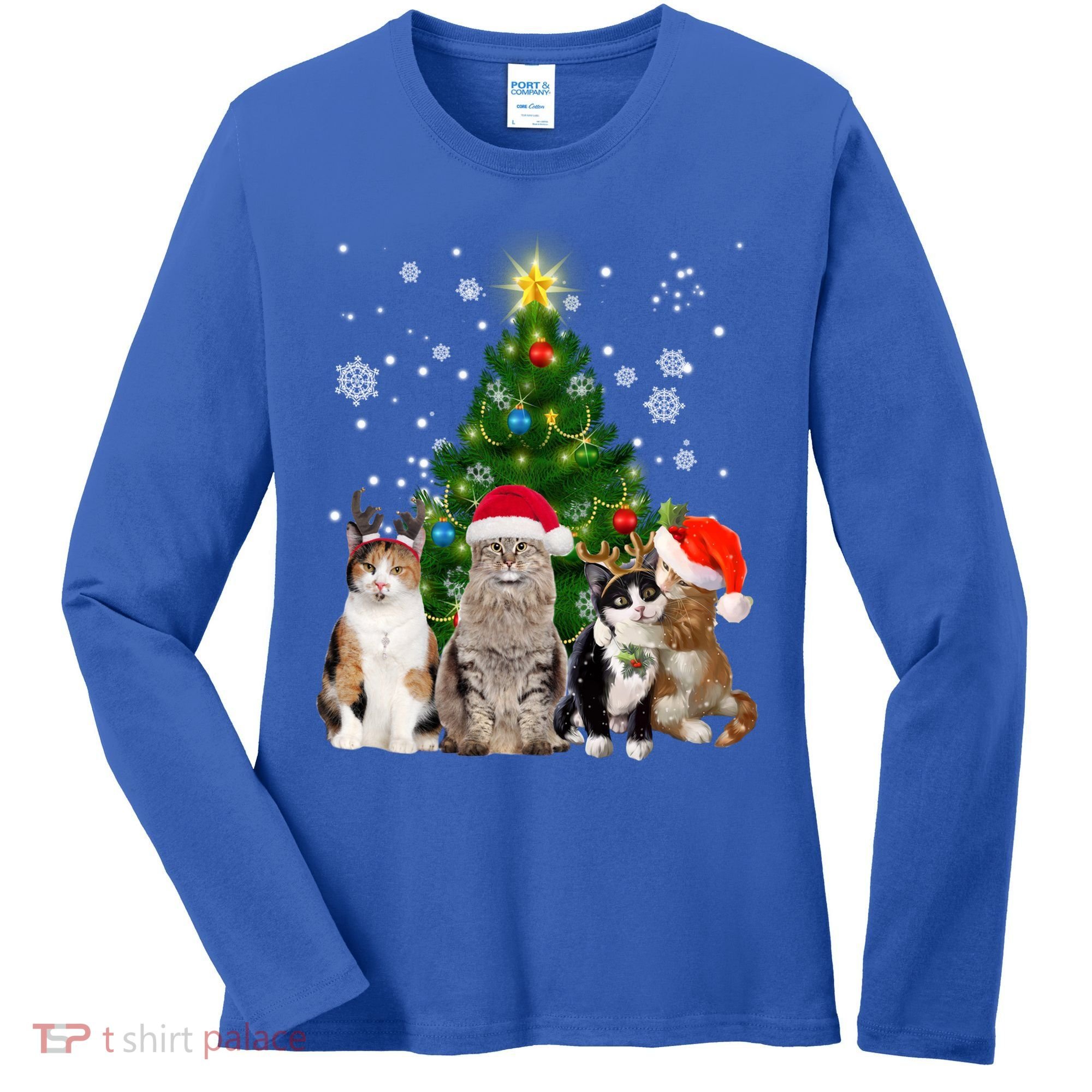 Cute Cat Christmas Tree Cat Lover Xmas Cat Mom Gift Women's Long Sleeve Shirt