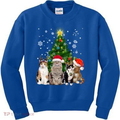 Cute Cat Christmas Tree Cat Lover Xmas Cat Mom Gift Kids Sweatshirt