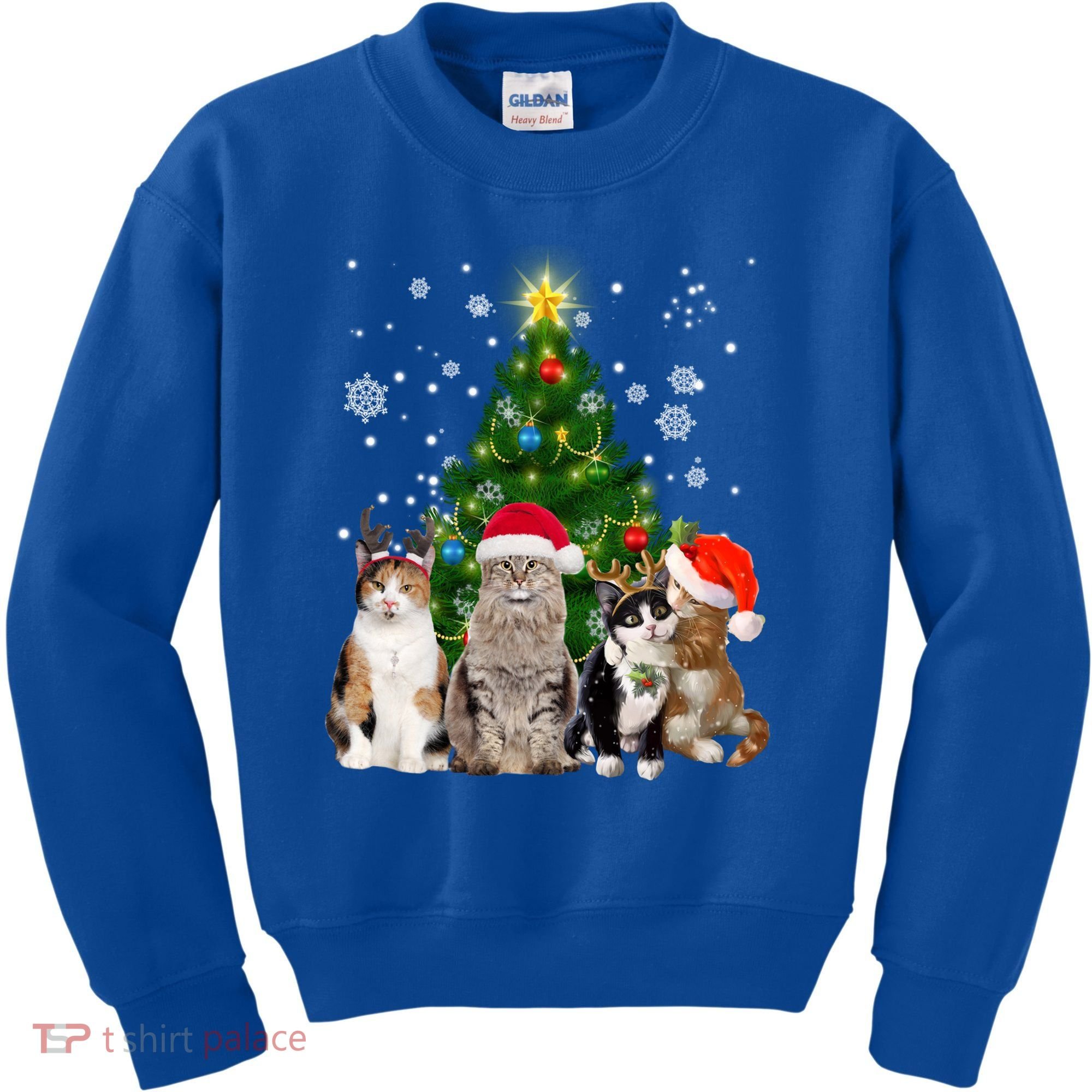 Cute Cat Christmas Tree Cat Lover Xmas Cat Mom Gift Kids Sweatshirt