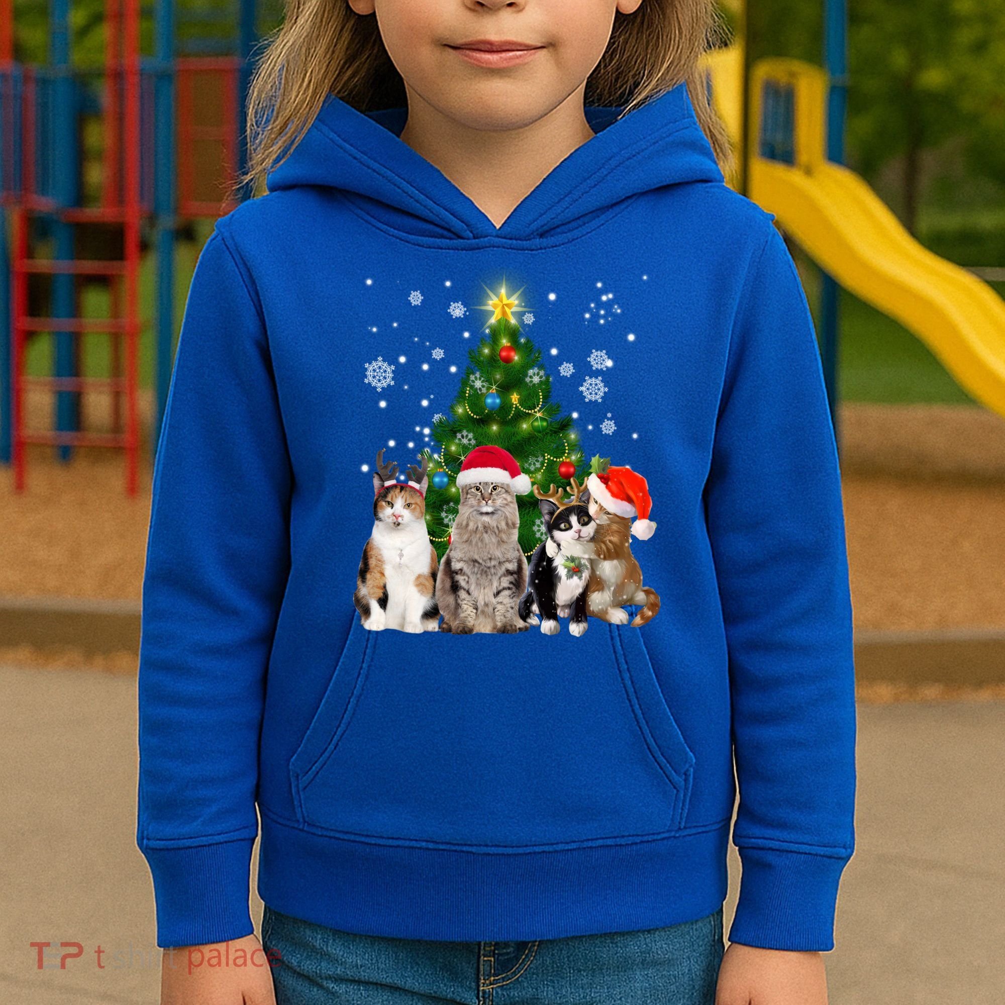 Cute Cat Christmas Tree Cat Lover Xmas Cat Mom Gift Kids Hoodie