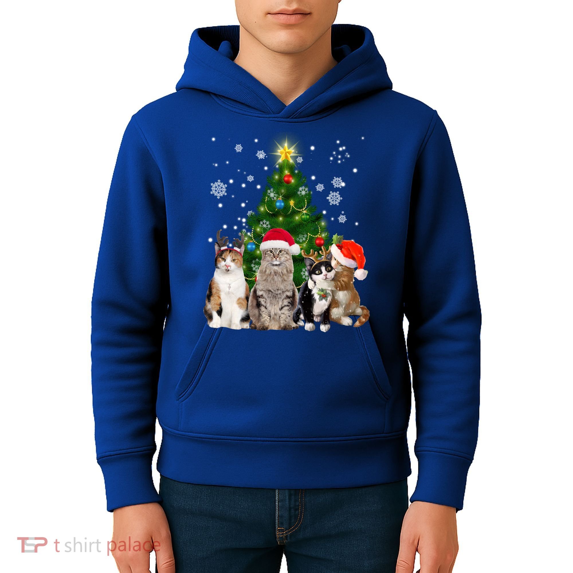 Cute Cat Christmas Tree Cat Lover Xmas Cat Mom Gift Kids Hoodie