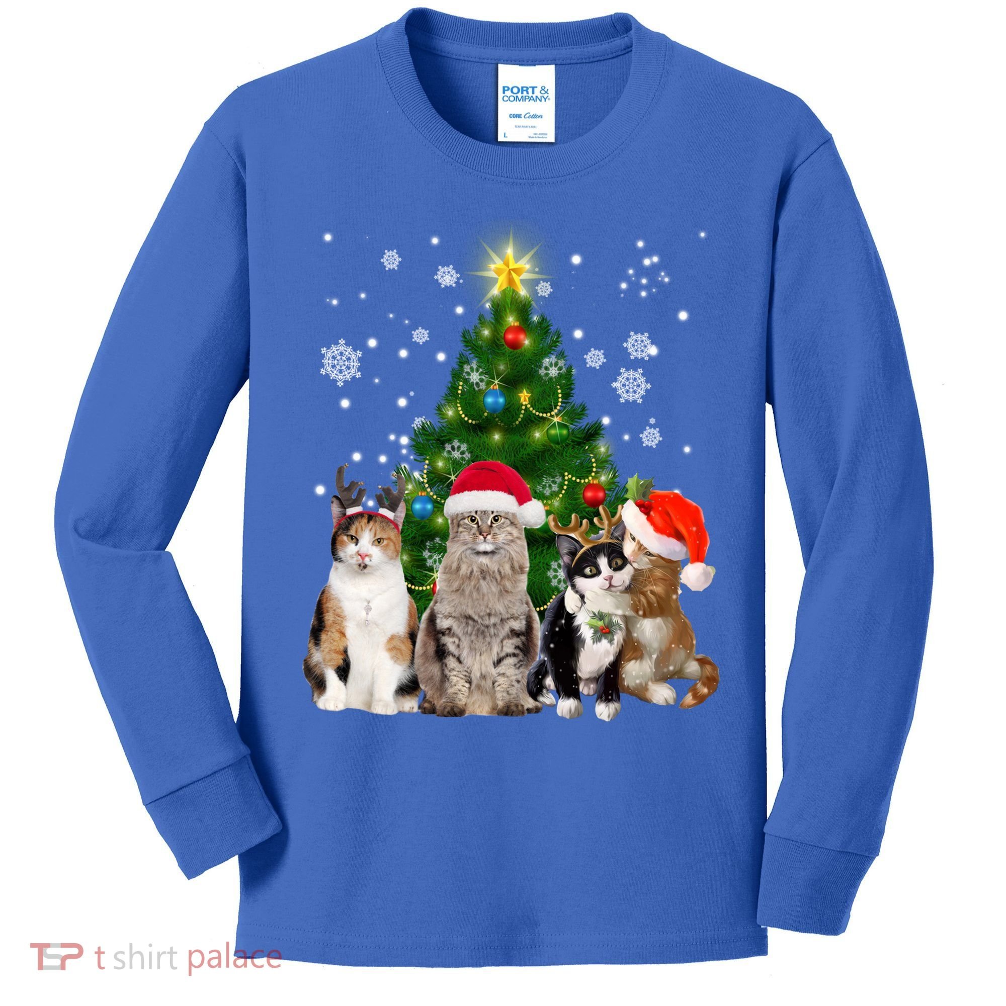 Cute Cat Christmas Tree Cat Lover Xmas Cat Mom Gift Kids Long Sleeve Shirt