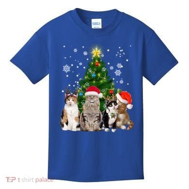Cute Cat Christmas Tree Cat Lover Xmas Cat Mom Gift Kids T-Shirt