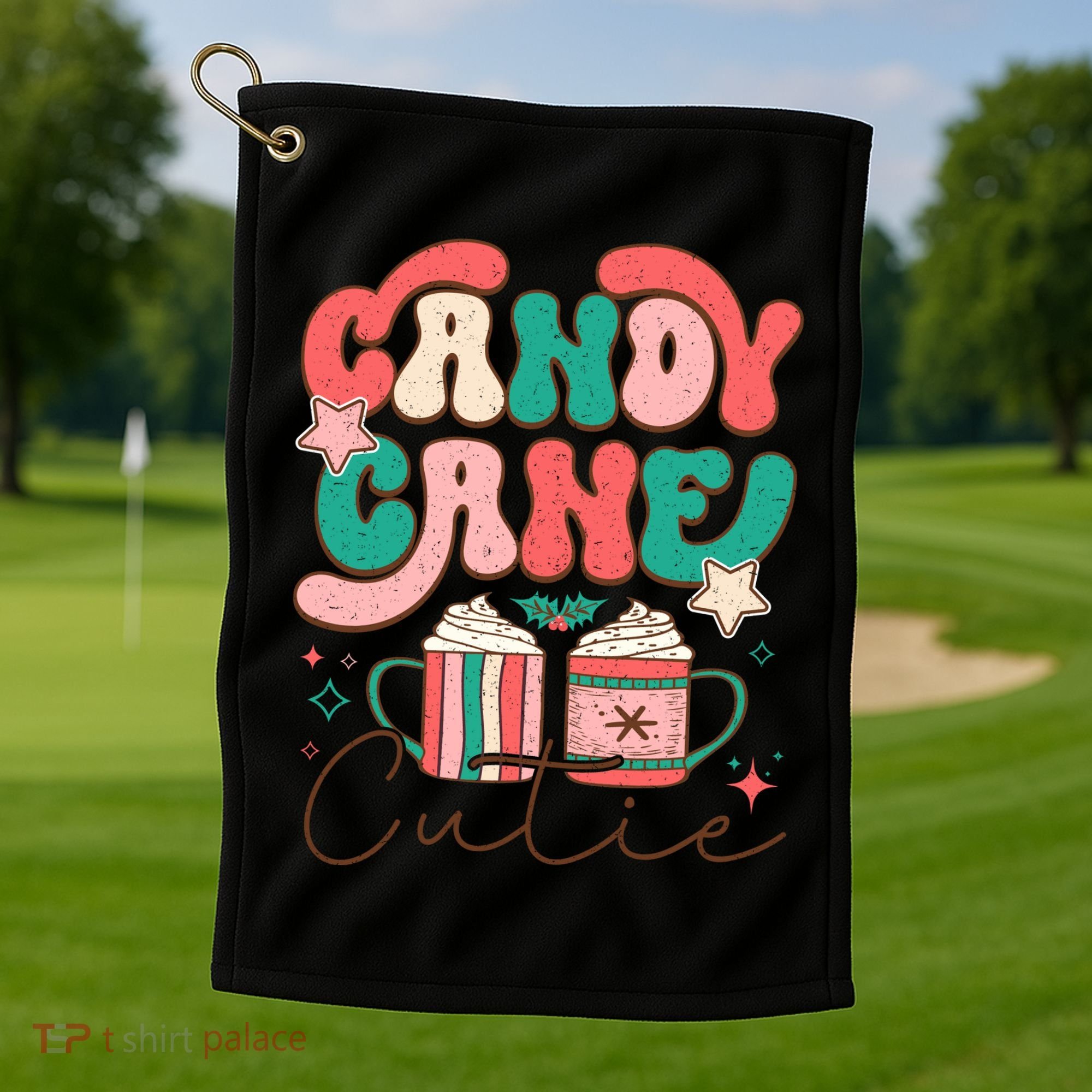 Candy Cane Cutie Festive Graphic Golf Towel