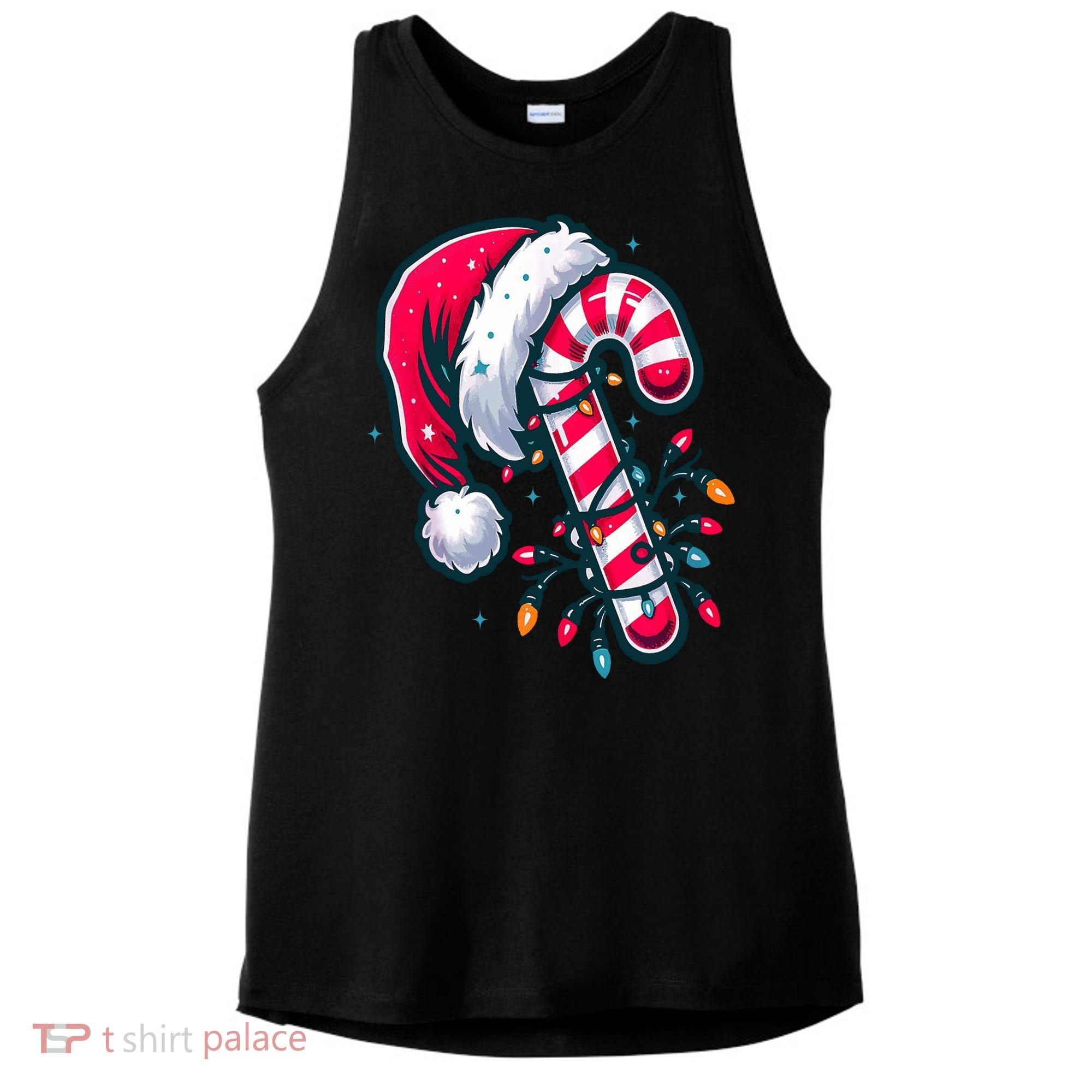 Candy Cane Christmas Lights Holiday Ladies PosiCharge Tri-Blend Wicking Tank