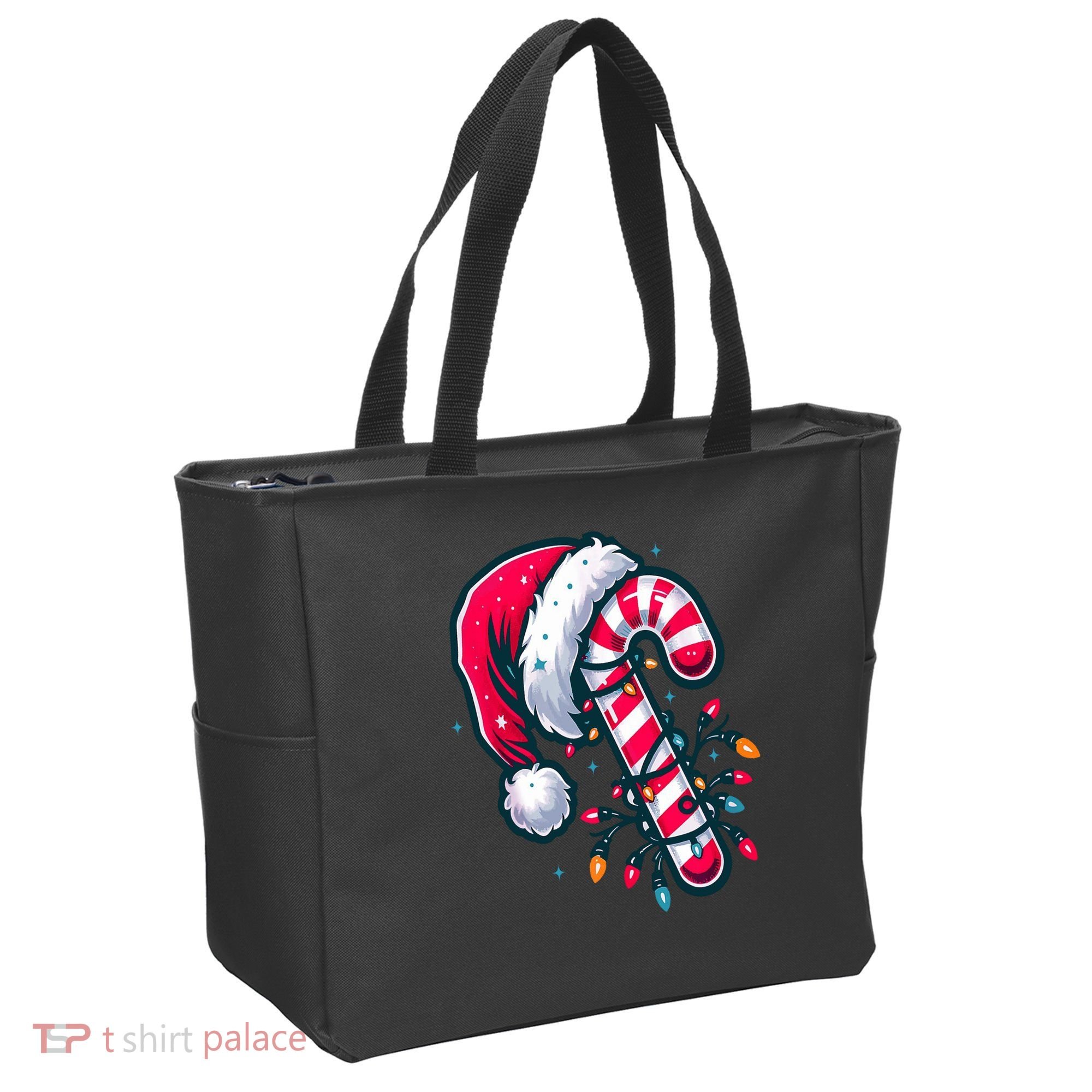 Candy Cane Christmas Lights Holiday Tote Bag
