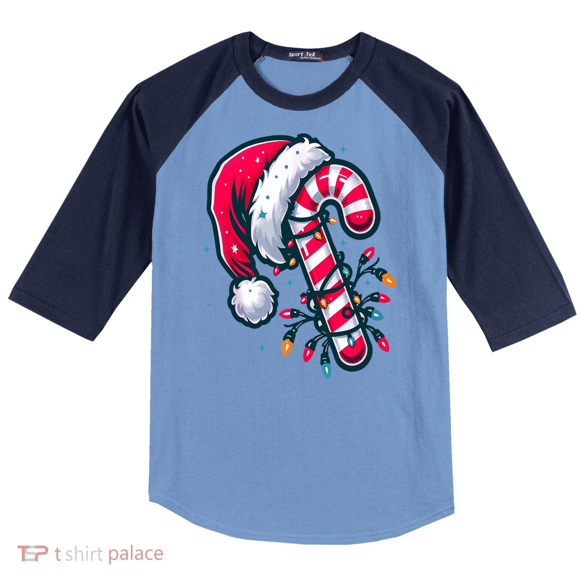 Candy Cane Christmas Lights Holiday Raglan Baseball Sleeve Shirt