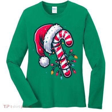 Candy Cane Christmas Lights Holiday Women's Long Sleeve Shirt
