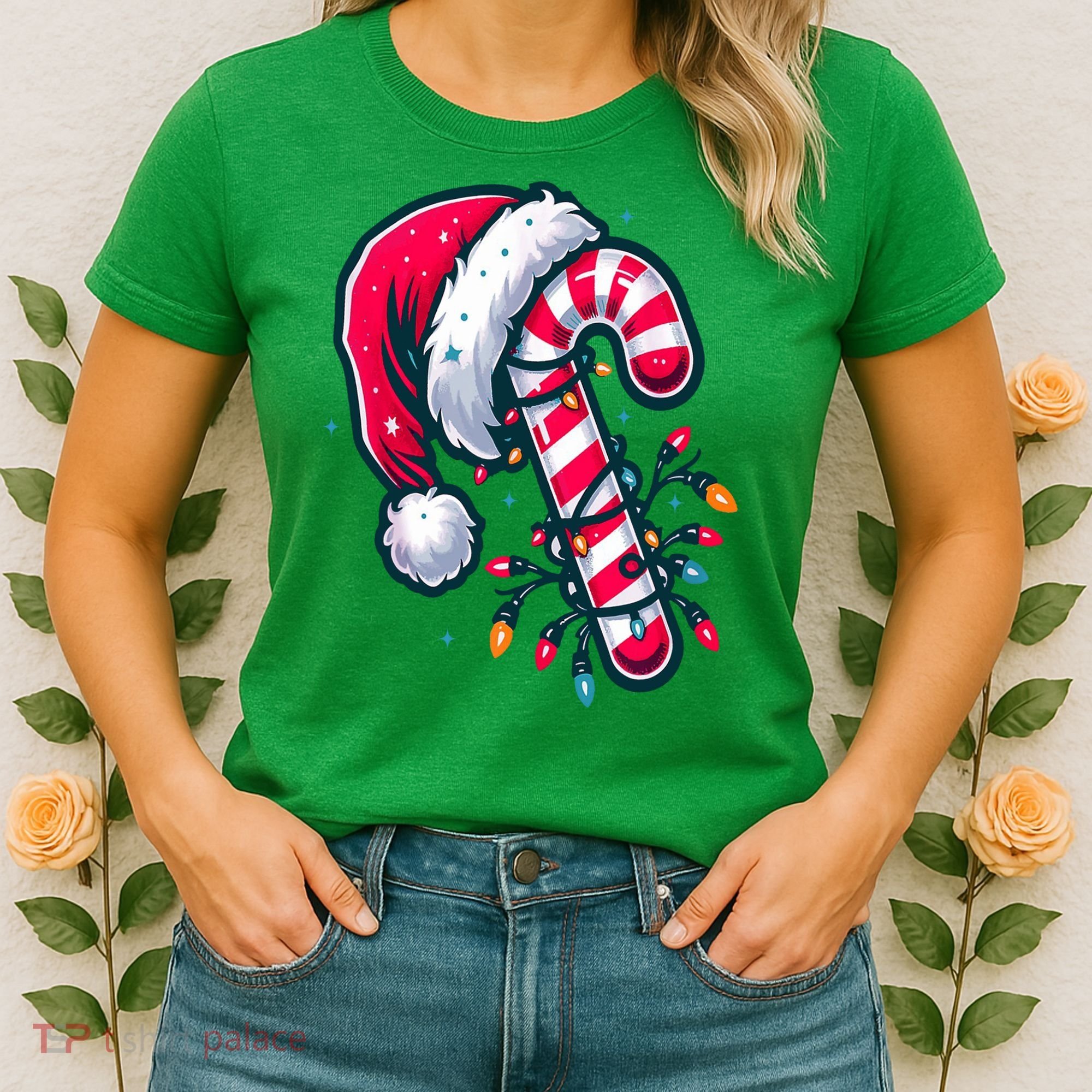 Candy Cane Christmas Lights Holiday Women's T-Shirt