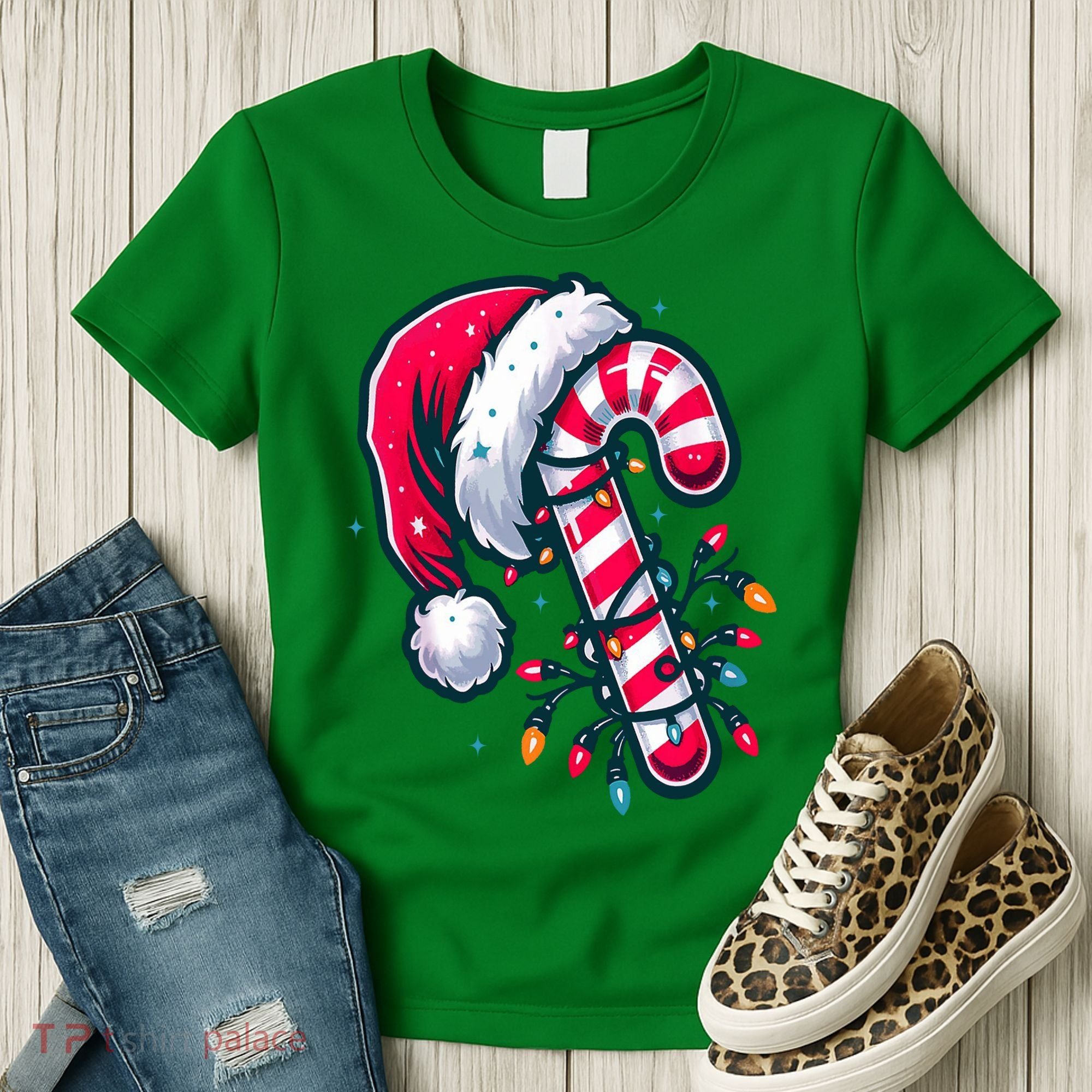 Candy Cane Christmas Lights Holiday Women's T-Shirt