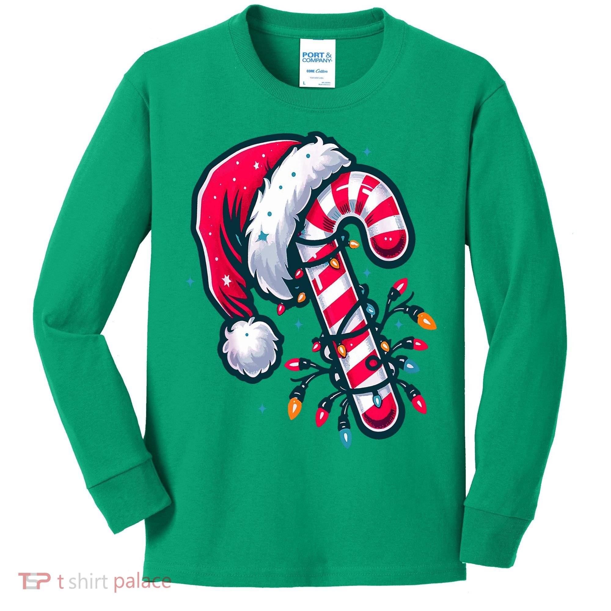 Candy Cane Christmas Lights Holiday Kids Long Sleeve Shirt