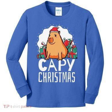 Capy Christmas Capybara Kids Long Sleeve Shirt