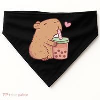 Cute Capybara Drink Boba Tea Capybaras Lover USA-Made Doggie Bandana thumb 0