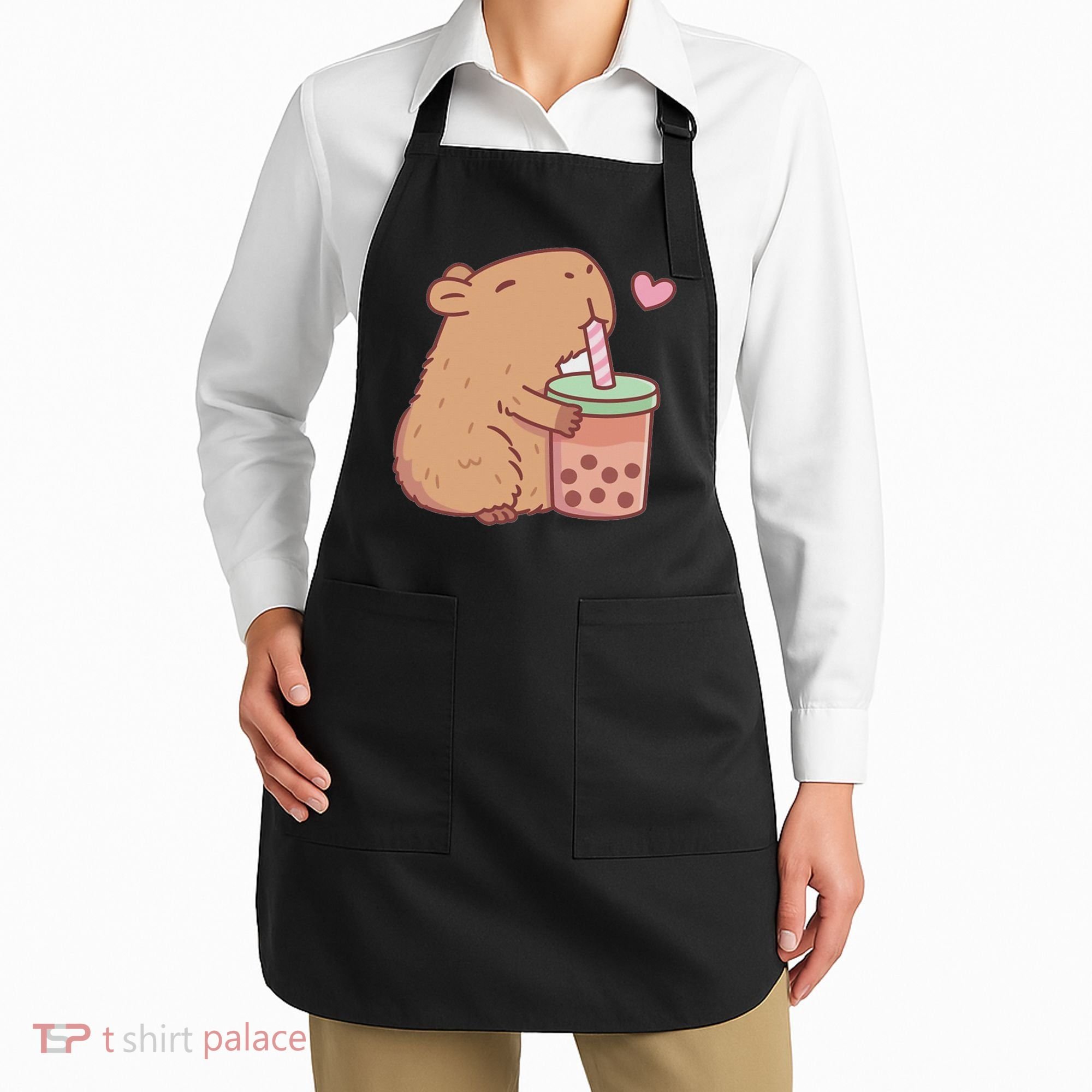 Cute Capybara Drink Boba Tea Capybaras Lover Apron