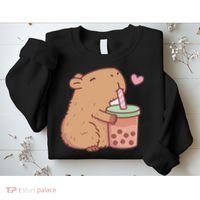 Cute Capybara Drink Boba Tea Capybaras Lover Sweatshirt thumb 2