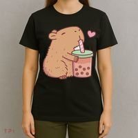 Cute Capybara Drink Boba Tea Capybaras Lover T-Shirt thumb 4