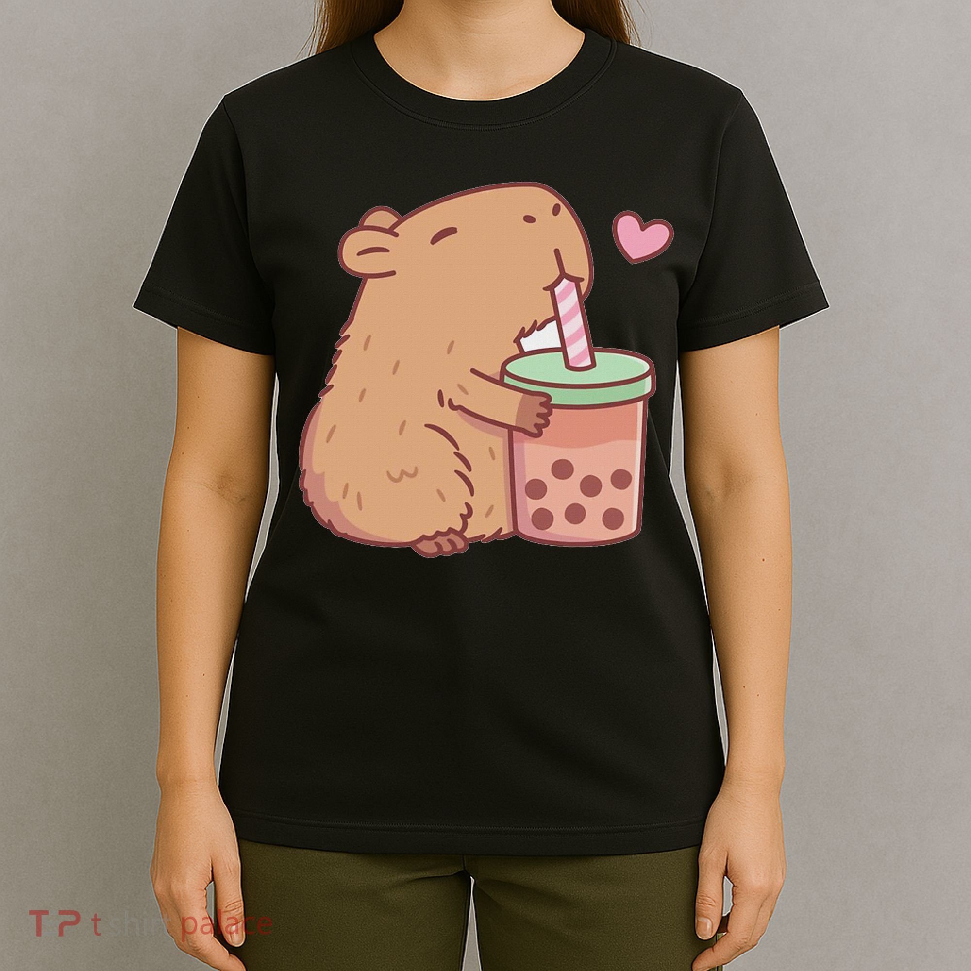 Cute Capybara Drink Boba Tea Capybaras Lover T-Shirt