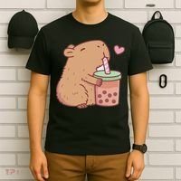 Cute Capybara Drink Boba Tea Capybaras Lover T-Shirt thumb 6