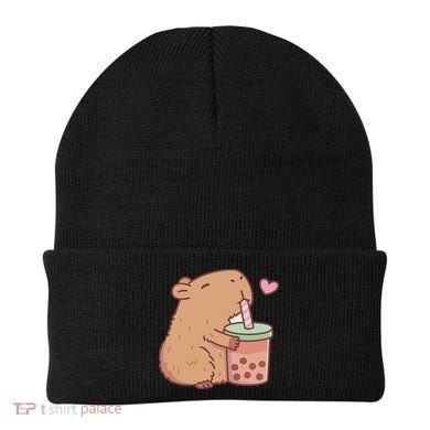 Cute Capybara Drink Boba Tea Capybaras Lover Beanie