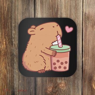 Cute Capybara Drink Boba Tea Capybaras Lover Coaster
