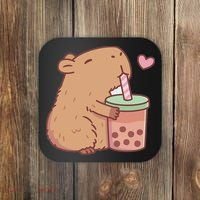 Cute Capybara Drink Boba Tea Capybaras Lover Coaster thumb 0