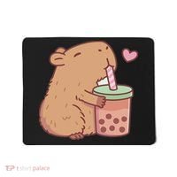 Cute Capybara Drink Boba Tea Capybaras Lover Mousepad thumb 0