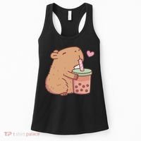 Cute Capybara Drink Boba Tea Capybaras Lover Women's Tank Top thumb 0