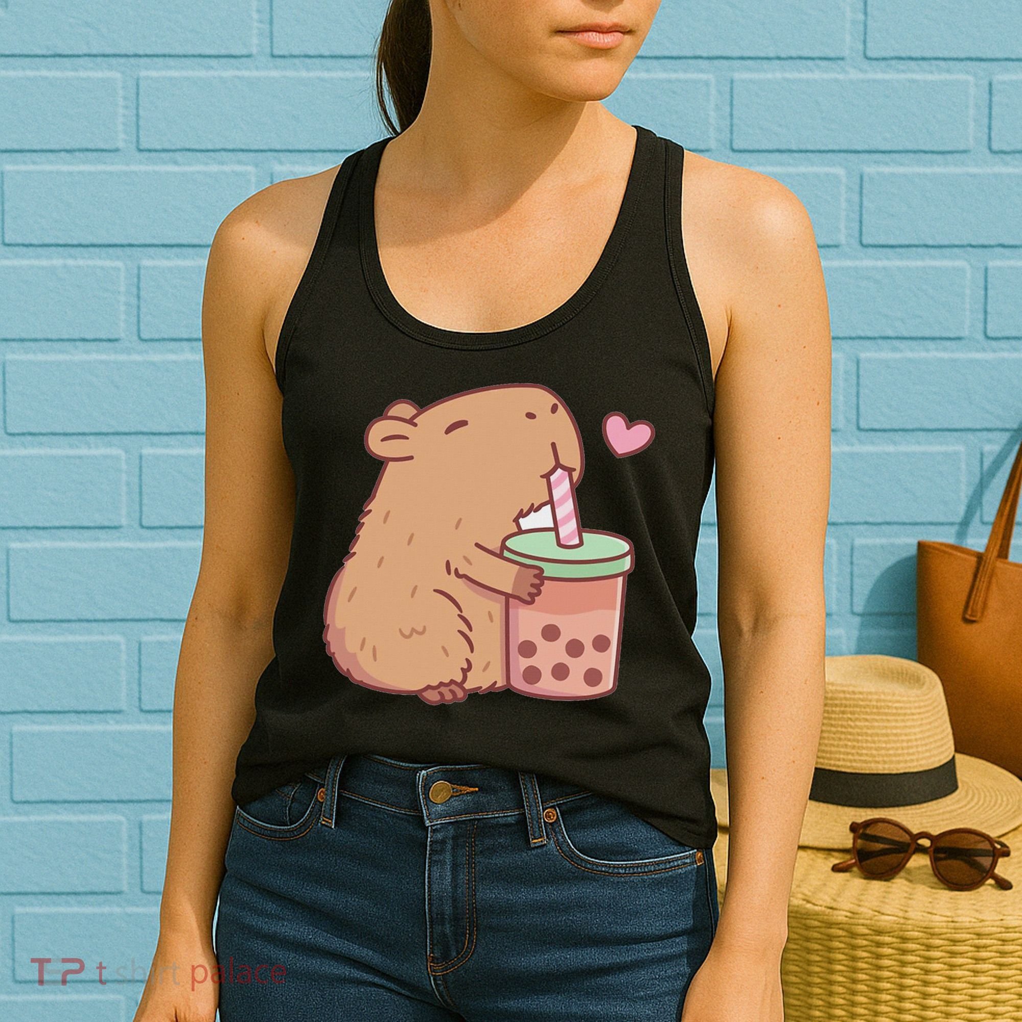 Cute Capybara Drink Boba Tea Capybaras Lover Women's Tank Top