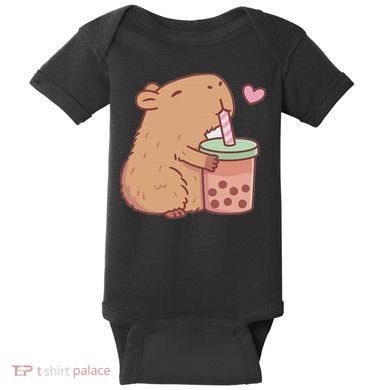 Cute Capybara Drink Boba Tea Capybaras Lover Baby Bodysuit