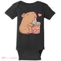 Cute Capybara Drink Boba Tea Capybaras Lover Baby Bodysuit thumb 0