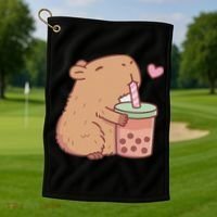 Cute Capybara Drink Boba Tea Capybaras Lover Golf Towel thumb 1