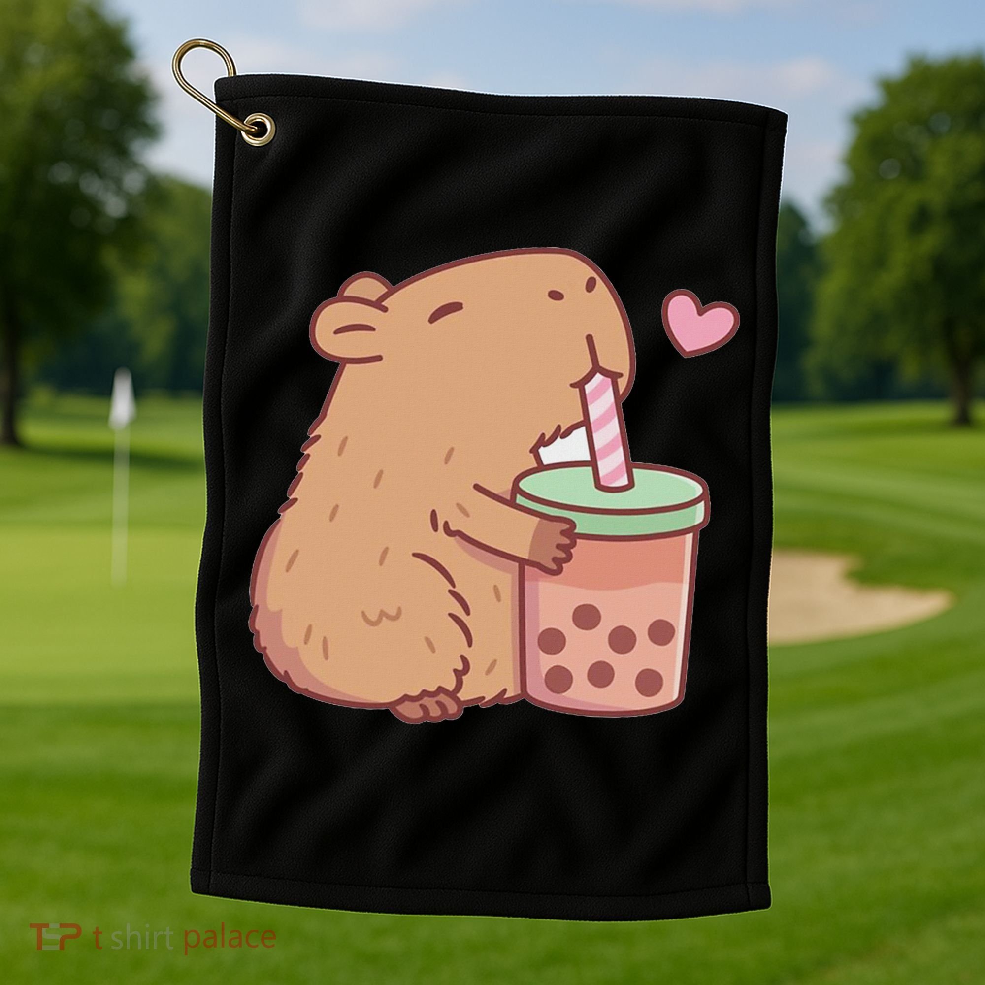 Cute Capybara Drink Boba Tea Capybaras Lover Golf Towel
