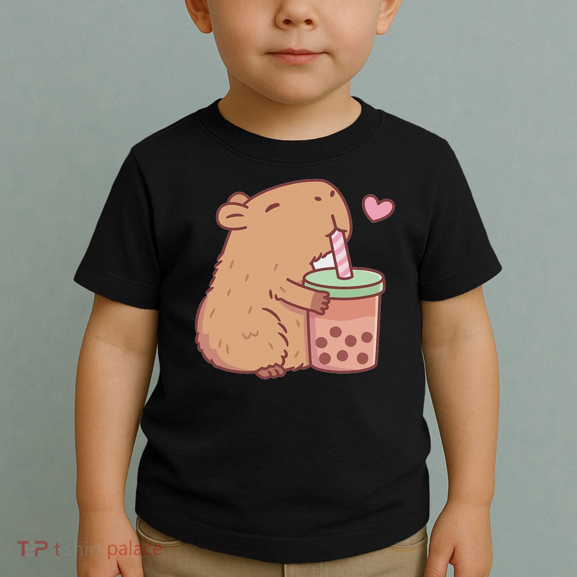 Cute Capybara Drink Boba Tea Capybaras Lover Toddler T-Shirt
