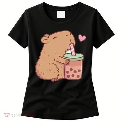 Cute Capybara Drink Boba Tea Capybaras Lover Women's T-Shirt