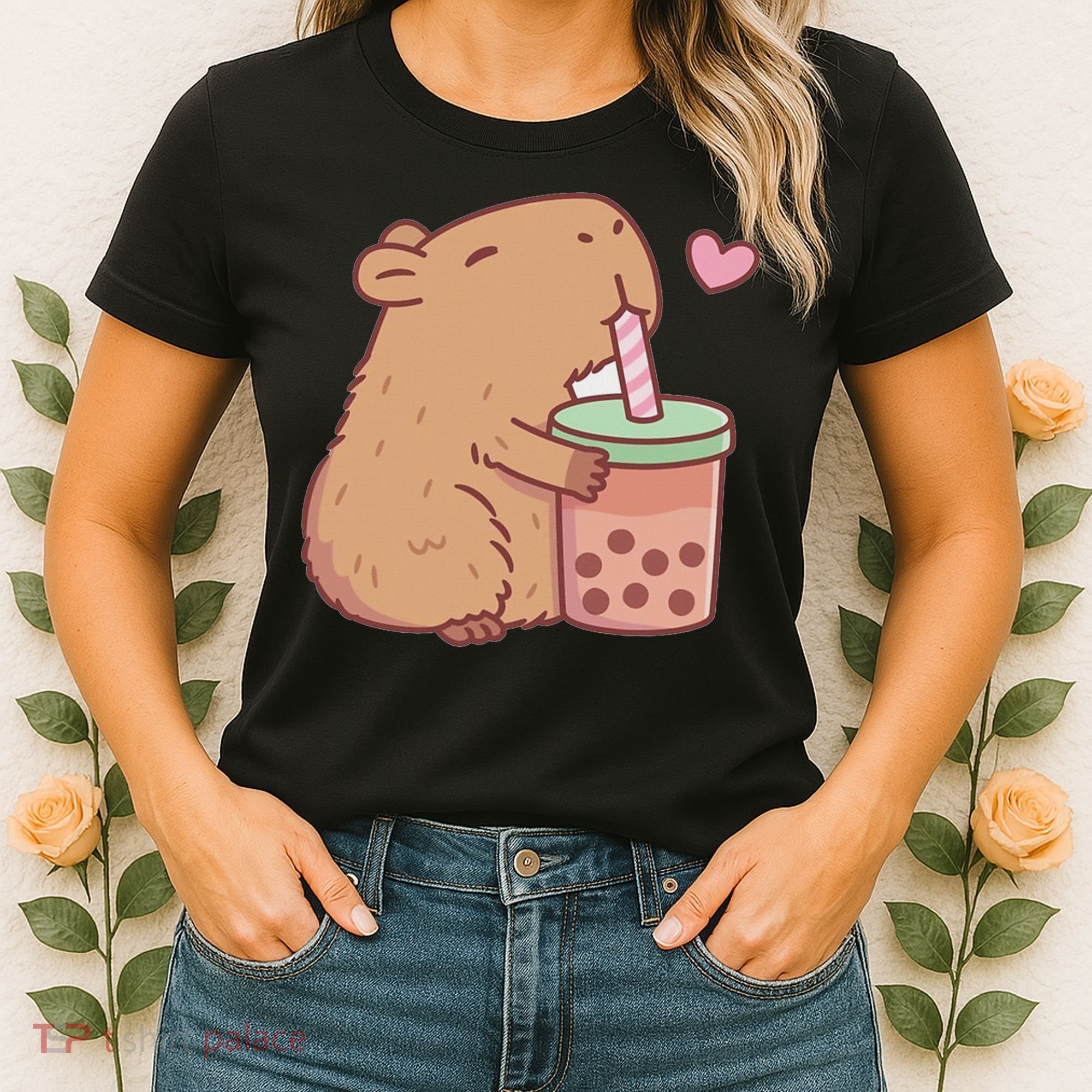 Cute Capybara Drink Boba Tea Capybaras Lover Women's T-Shirt