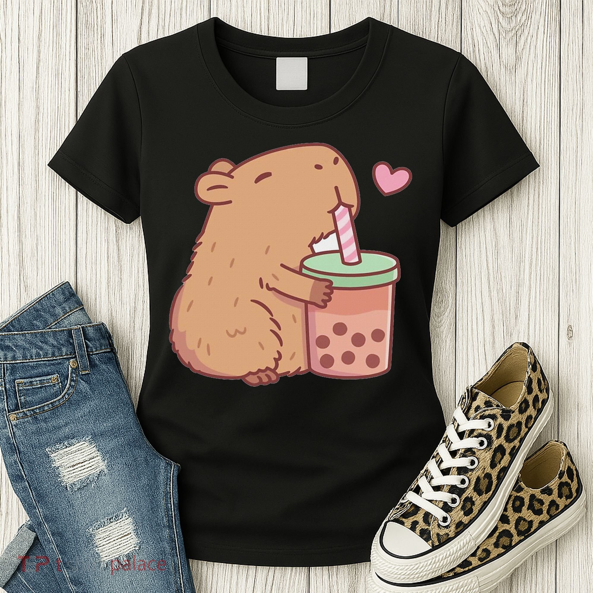 Cute Capybara Drink Boba Tea Capybaras Lover Women's T-Shirt