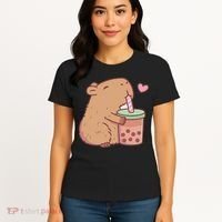 Cute Capybara Drink Boba Tea Capybaras Lover Women's T-Shirt thumb 4