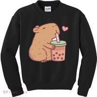 Cute Capybara Drink Boba Tea Capybaras Lover Kids Sweatshirt thumb 0