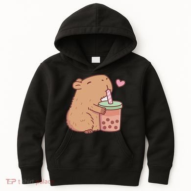 Cute Capybara Drink Boba Tea Capybaras Lover Kids Hoodie