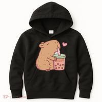 Cute Capybara Drink Boba Tea Capybaras Lover Kids Hoodie thumb 0