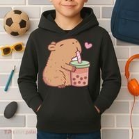 Cute Capybara Drink Boba Tea Capybaras Lover Kids Hoodie thumb 2