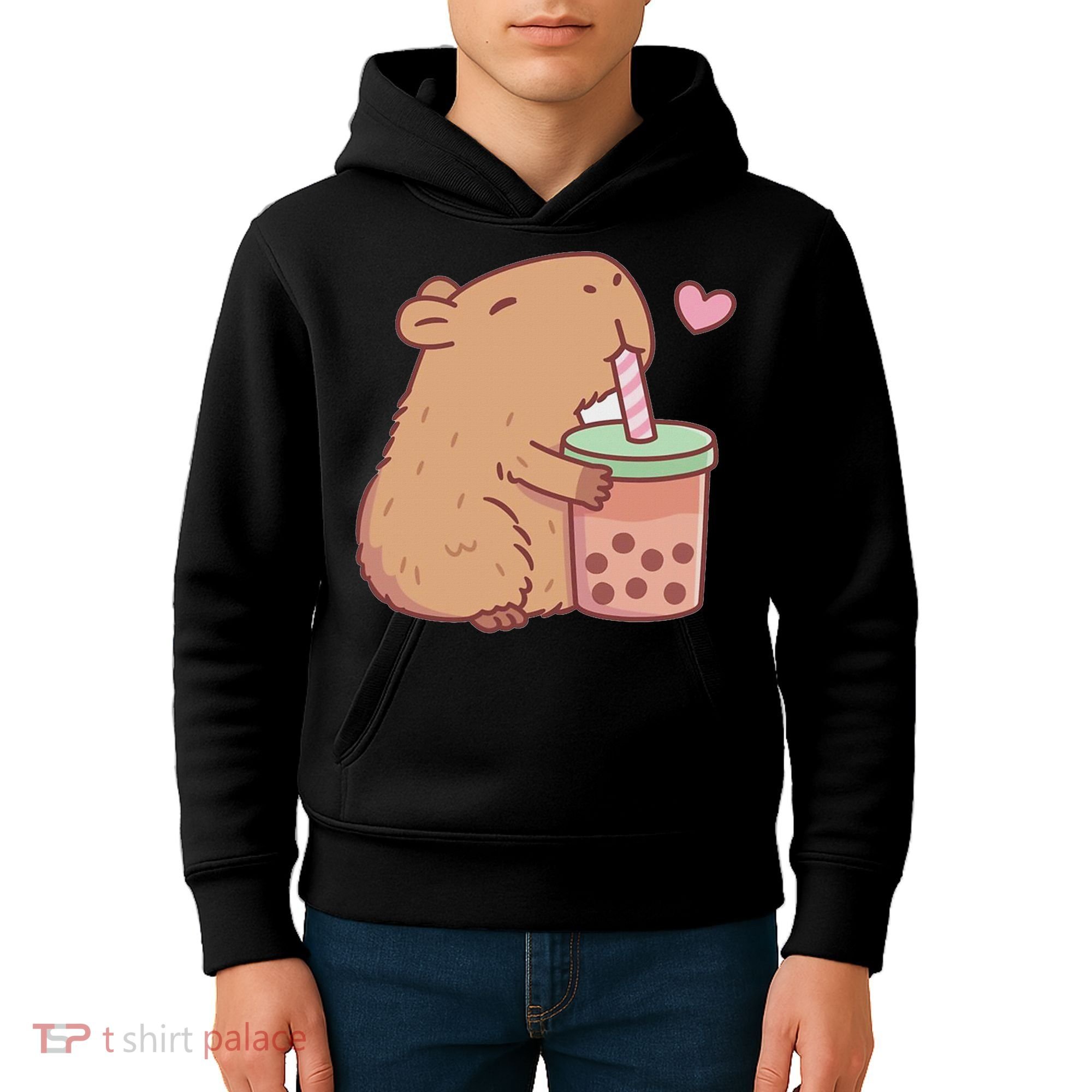 Cute Capybara Drink Boba Tea Capybaras Lover Kids Hoodie
