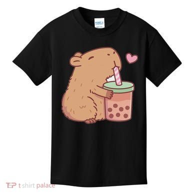Cute Capybara Drink Boba Tea Capybaras Lover Kids T-Shirt
